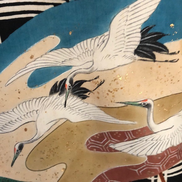 Vintage silk graphic print seagull Kimono robe - Picture 7 of 12